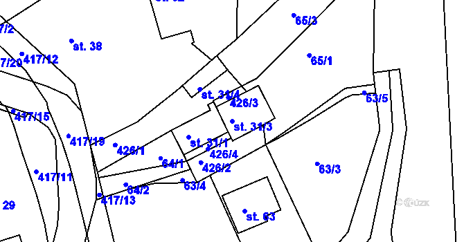 Parcela st. 31/3 v KÚ Pařížov, Katastrální mapa