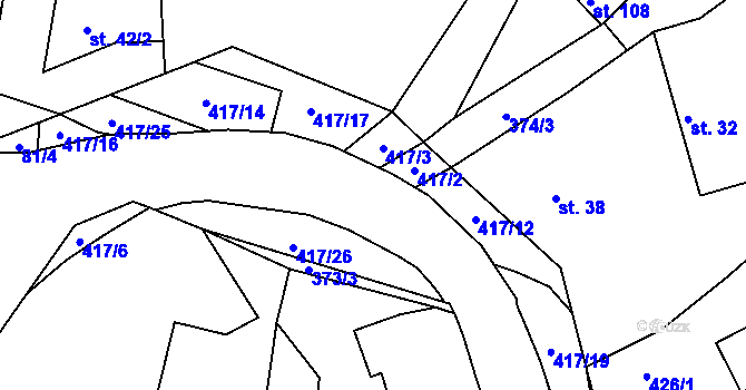 Parcela st. 417/21 v KÚ Pařížov, Katastrální mapa
