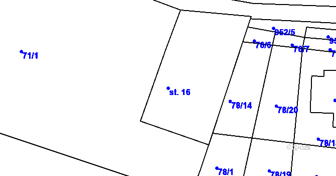 Parcela st. 16 v KÚ Vestec u Běstviny, Katastrální mapa