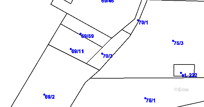 Parcela st. 70/3 v KÚ Vestec u Běstviny, Katastrální mapa