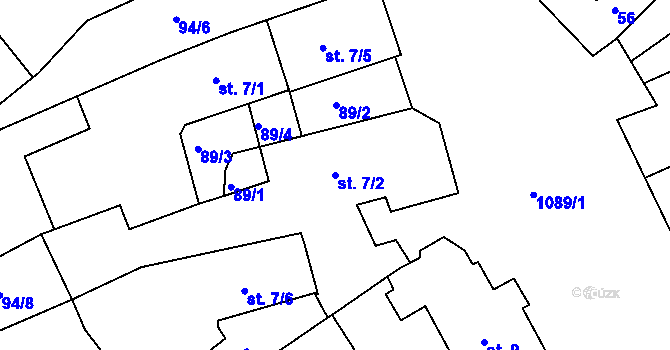 Parcela st. 7/2 v KÚ Běšiny, Katastrální mapa