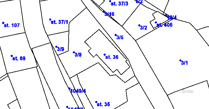 Parcela st. 36 v KÚ Běšiny, Katastrální mapa