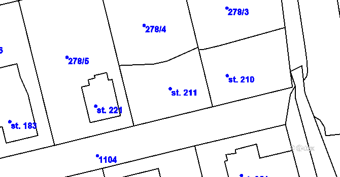 Parcela st. 211 v KÚ Běšiny, Katastrální mapa