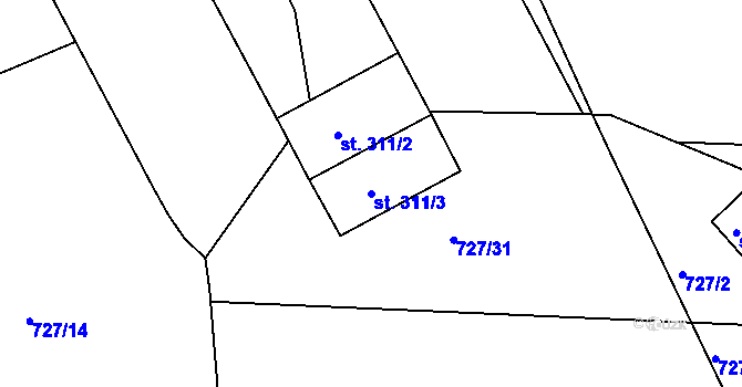 Parcela st. 311/3 v KÚ Běšiny, Katastrální mapa