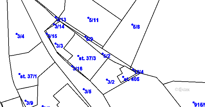 Parcela st. 5/2 v KÚ Běšiny, Katastrální mapa