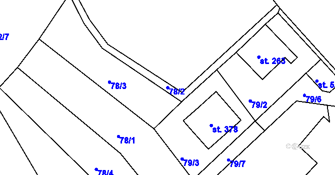 Parcela st. 78/2 v KÚ Běšiny, Katastrální mapa