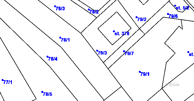 Parcela st. 79/3 v KÚ Běšiny, Katastrální mapa