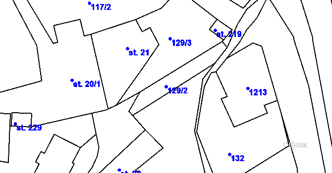 Parcela st. 129/2 v KÚ Běšiny, Katastrální mapa