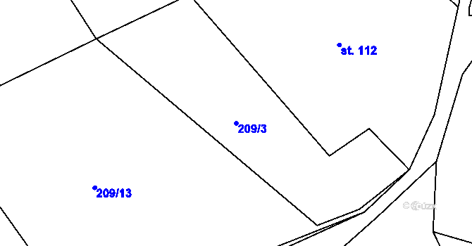 Parcela st. 209/3 v KÚ Běšiny, Katastrální mapa