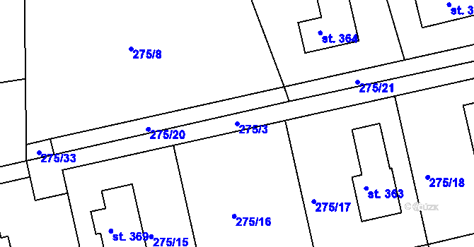 Parcela st. 275/3 v KÚ Běšiny, Katastrální mapa