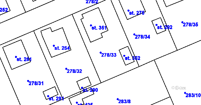 Parcela st. 278/33 v KÚ Běšiny, Katastrální mapa