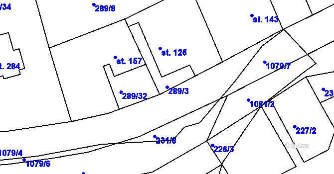 Parcela st. 289/3 v KÚ Běšiny, Katastrální mapa