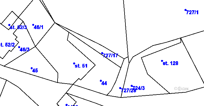 Parcela st. 727/17 v KÚ Běšiny, Katastrální mapa