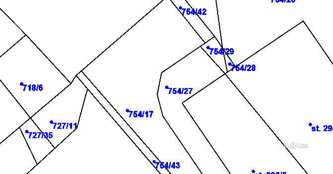Parcela st. 754/27 v KÚ Běšiny, Katastrální mapa