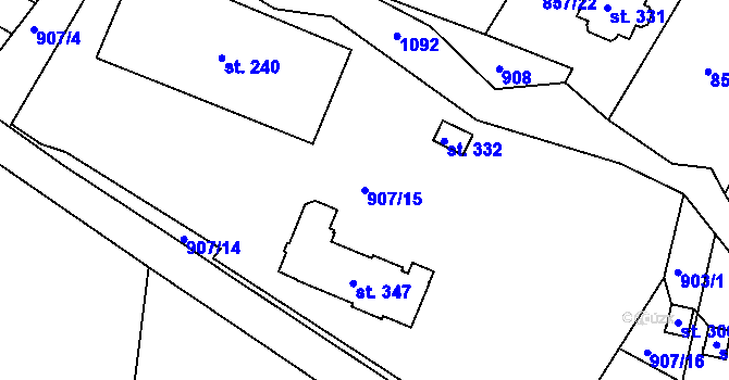 Parcela st. 907/15 v KÚ Běšiny, Katastrální mapa