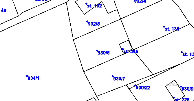 Parcela st. 930/6 v KÚ Běšiny, Katastrální mapa