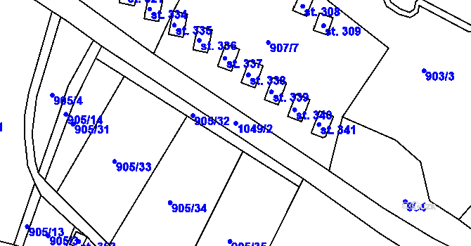 Parcela st. 1049/2 v KÚ Běšiny, Katastrální mapa