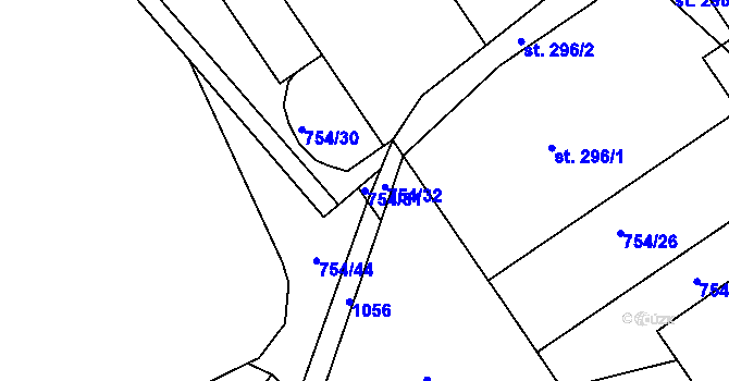 Parcela st. 754/31 v KÚ Běšiny, Katastrální mapa