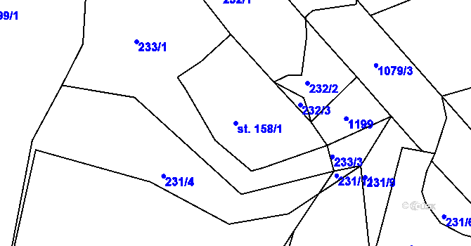 Parcela st. 158/1 v KÚ Běšiny, Katastrální mapa