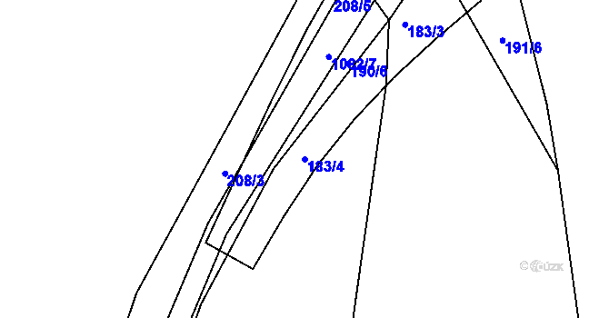 Parcela st. 183/4 v KÚ Běšiny, Katastrální mapa