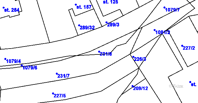 Parcela st. 231/8 v KÚ Běšiny, Katastrální mapa