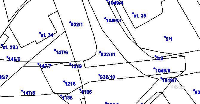 Parcela st. 932/11 v KÚ Běšiny, Katastrální mapa