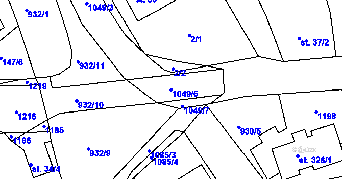 Parcela st. 1049/6 v KÚ Běšiny, Katastrální mapa