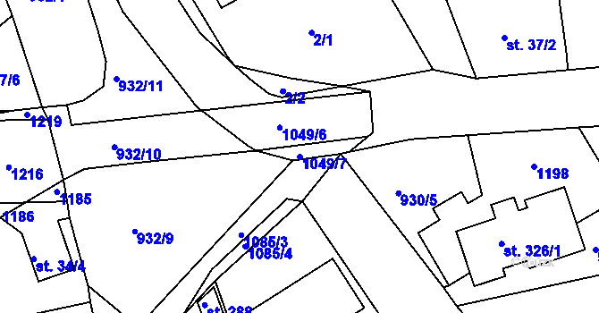 Parcela st. 1049/7 v KÚ Běšiny, Katastrální mapa