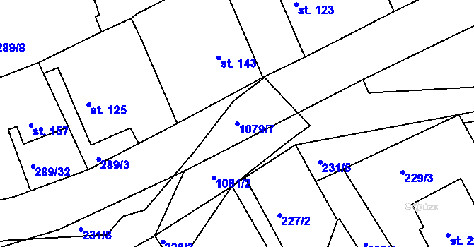 Parcela st. 1079/7 v KÚ Běšiny, Katastrální mapa