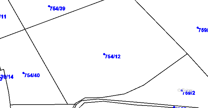 Parcela st. 754/12 v KÚ Běšiny, Katastrální mapa