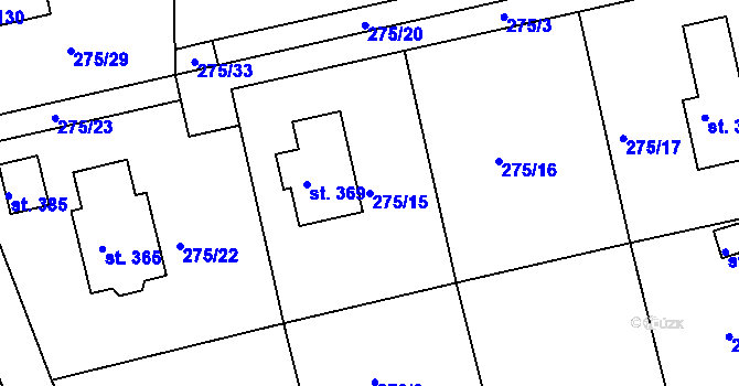 Parcela st. 275/15 v KÚ Běšiny, Katastrální mapa