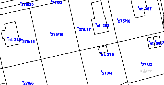 Parcela st. 275/17 v KÚ Běšiny, Katastrální mapa