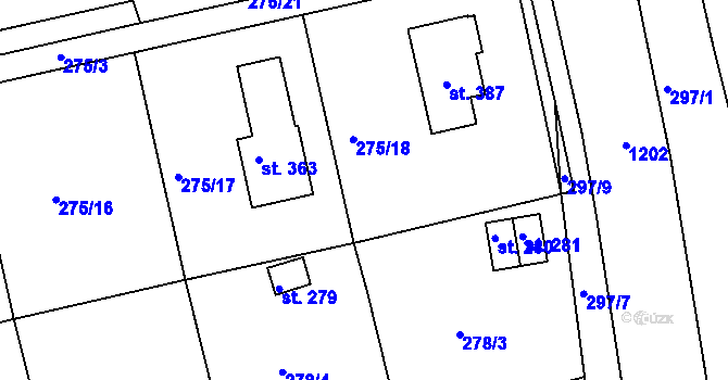 Parcela st. 275/18 v KÚ Běšiny, Katastrální mapa