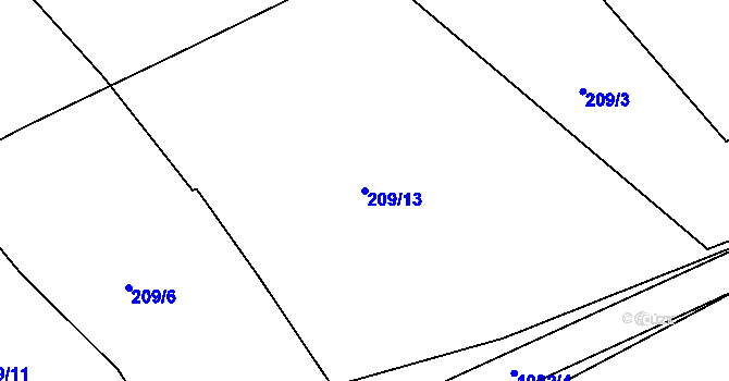 Parcela st. 209/13 v KÚ Běšiny, Katastrální mapa