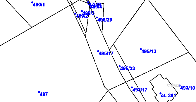 Parcela st. 495/17 v KÚ Běšiny, Katastrální mapa