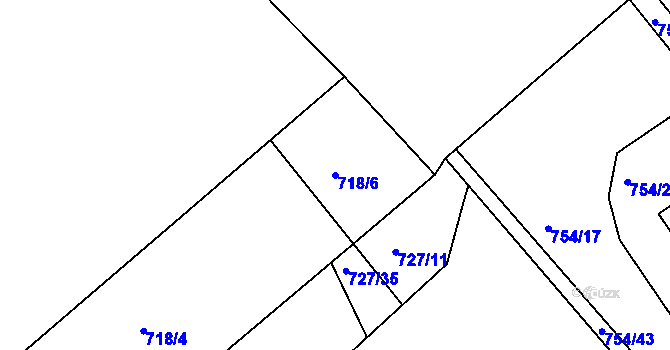 Parcela st. 718/6 v KÚ Běšiny, Katastrální mapa
