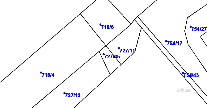 Parcela st. 727/35 v KÚ Běšiny, Katastrální mapa