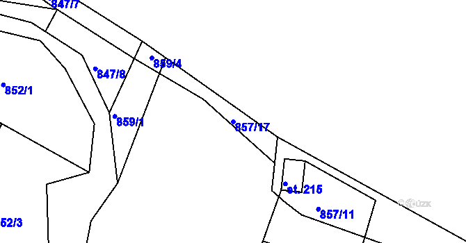Parcela st. 857/17 v KÚ Běšiny, Katastrální mapa