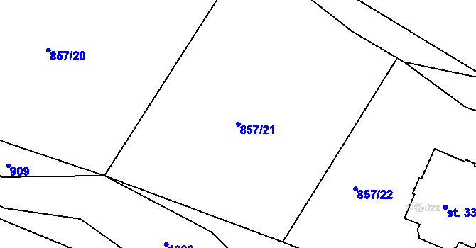 Parcela st. 857/21 v KÚ Běšiny, Katastrální mapa