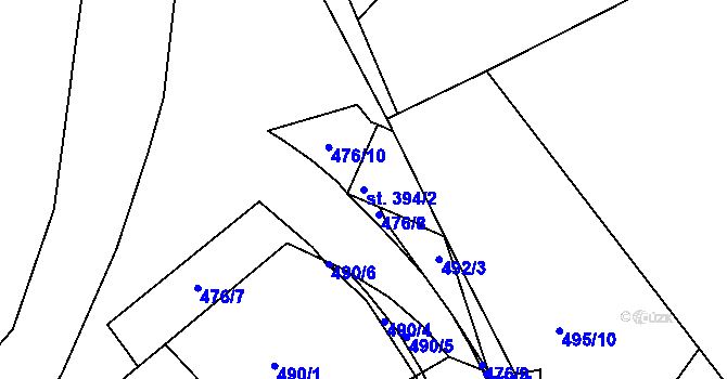 Parcela st. 394/2 v KÚ Běšiny, Katastrální mapa
