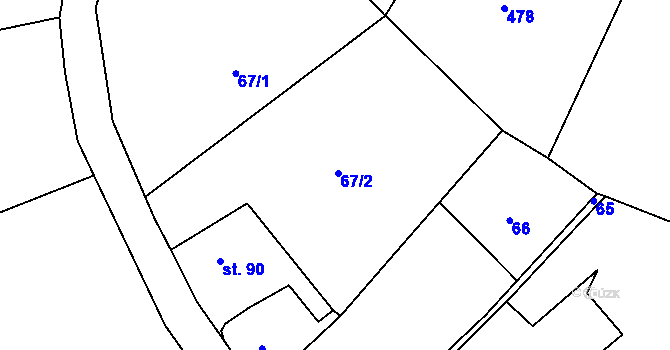 Parcela st. 67/2 v KÚ Běšiny, Katastrální mapa
