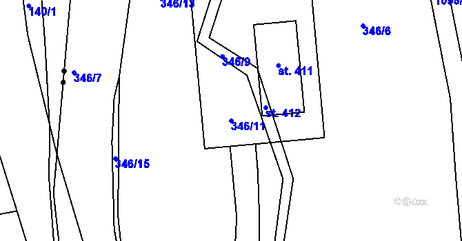 Parcela st. 346/11 v KÚ Běšiny, Katastrální mapa