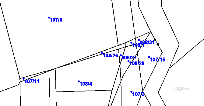 Parcela st. 108/26 v KÚ Kozí, Katastrální mapa
