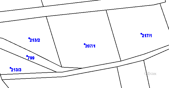 Parcela st. 207/1 v KÚ Kozí, Katastrální mapa