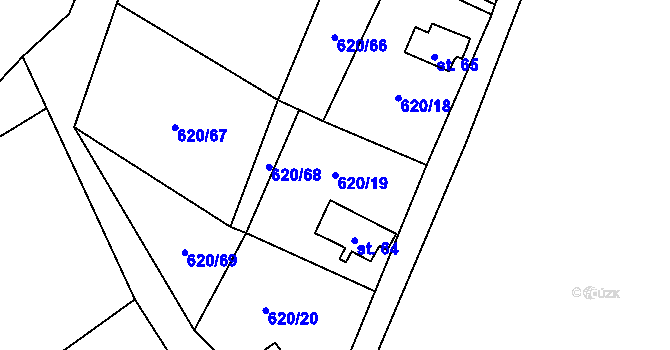 Parcela st. 620/19 v KÚ Kozí, Katastrální mapa