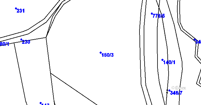 Parcela st. 150/3 v KÚ Kozí, Katastrální mapa
