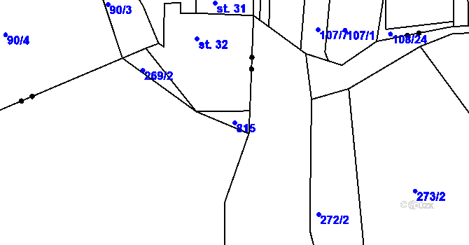 Parcela st. 815 v KÚ Kozí, Katastrální mapa