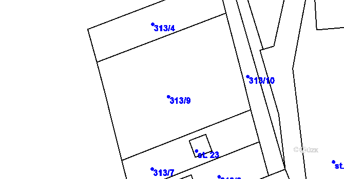 Parcela st. 313/6 v KÚ Rajské, Katastrální mapa