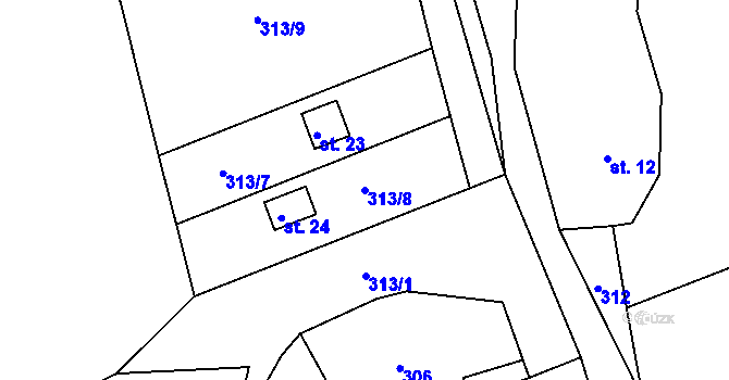 Parcela st. 313/8 v KÚ Rajské, Katastrální mapa