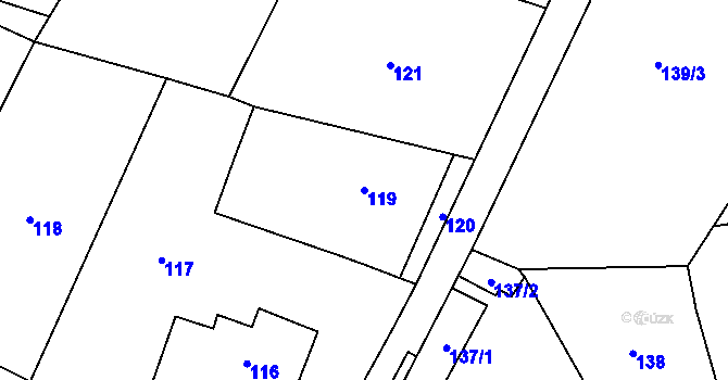 Parcela st. 119 v KÚ Běštín, Katastrální mapa